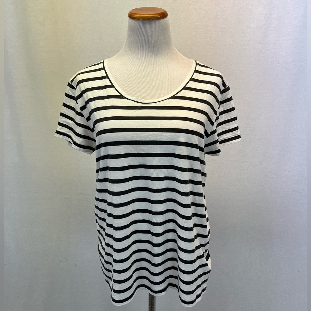 Anine Bing Black & White Striped 100% Cotton Scoop Neck Short Sleeve Top Sz. S